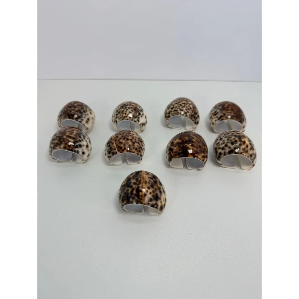 9 Tiger Cowrie Shell Napkin Rings Nautical‎ Beach Vintage House Coastal Decor